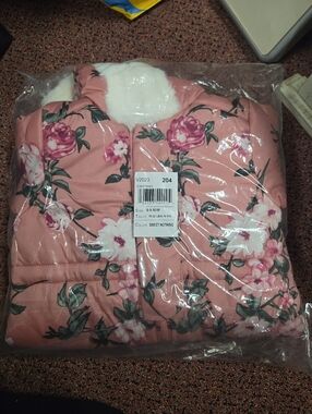 Floral Pink Puffer Snowsuit with Faux Fur Collar